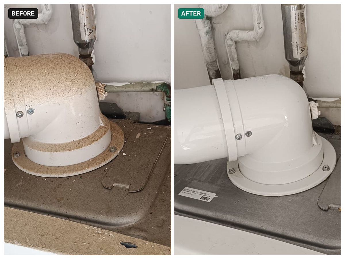 Top of a boiler cupboard, before and after an end of tenancy clean